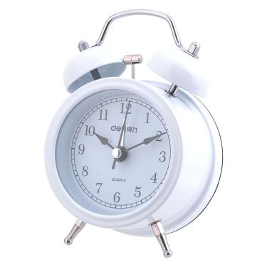 Imagem de Despertador analógico de metal branco Twin Bell sem tique-taque