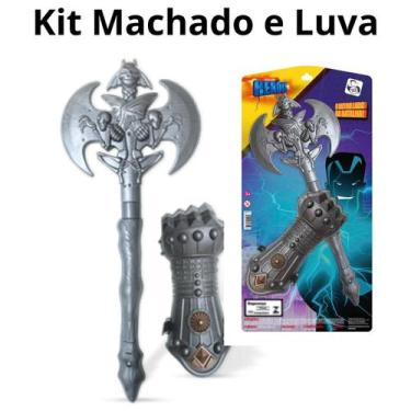 Imagem de Kit Machado e Luva Medieval Brinquedo Bárbaros Guerreiros - Pica Pau