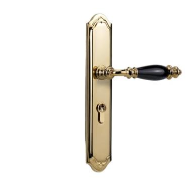 Imagem de Fechadura de porta de madeira silenciosa magnética de latão estilo europeu francês fechadura de porta de luxo latão alça de cerâmica escovada criativa (ouro, modelo de sucção magnética)