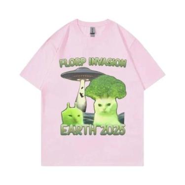 Imagem de Camiseta Unissex Y2K Florp Invasion Alien Brainrot Cat Funny Meme De M