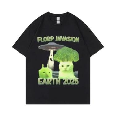 Imagem de Camiseta Unissex Y2K Florp Invasion Alien Brainrot Cat Funny Meme De M