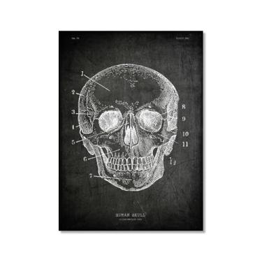 Imagem de Arte vintage de anatomia humana – pintura em tela de educação médica esqueleto humano gaiola cérebro coração anatomia pôster para decoração de casa de clínica hospitalar (SKU8,20.3x30.5 cm = (20 x 30