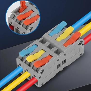 Imagem de ROUPWKWO Conectores de fio rápido bloco de terminais compacto 6mm2 terminal tipo trilho DIN 2 3 4 5 pinos bloco de terminais push-in com alavanca (KC-6608-1)