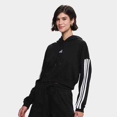 Imagem de Blusa Moletom Cropped Adidas 3 Listras Com Capuz Feminina-Feminino