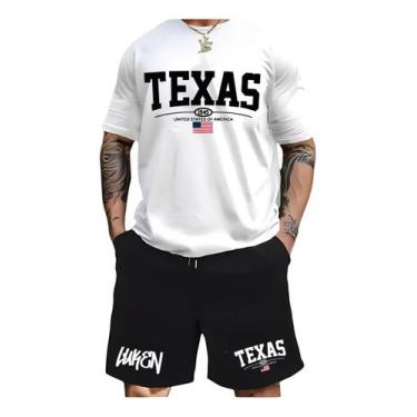 Imagem de Kit Camiseta + Short Moletom Conjunto Luken Texas College Us, Branco, 