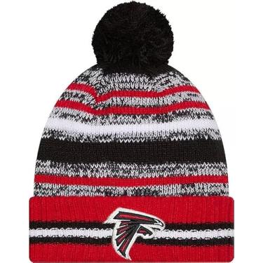 Imagem de New Era Atlanta Falcons Sideline Sport Red Striped Cuffed Football Knit Beanie Hat Pom - NFL Cheer Cuff Knit Cap