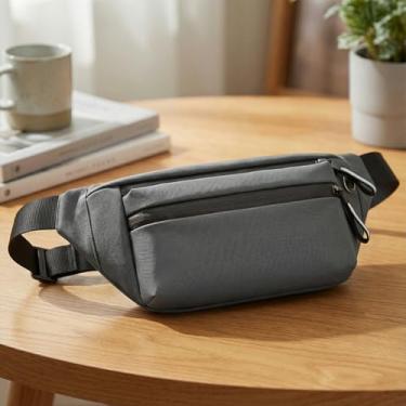 Imagem de Pochete transversal, bolsa de cintura impermeável com 2 zíperes, cinto ajustável, bolsa de quadril para viagens, corrida, caminhada, Cinza, Fashiom