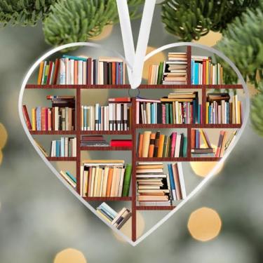 Imagem de Estante de acrílico em forma de coração, enfeites decorativos de árvore de Natal, presentes para leitores de livros, bibliotecário