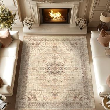 Imagem de jinchan Tapete de área 15 x 23 cm lavável medalhão envelhecido tapete vintage para interior antiderrapante tapete retrô macio para quarto, sala de estar, sala de jantar, cozinha, escritório, decoração