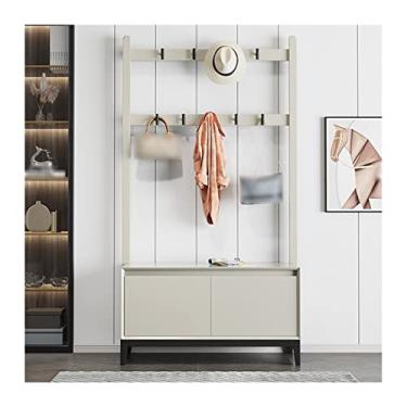 Imagem de SLGGPJBU Suporte de cabideiro, suporte para roupas, prateleira 3 em 1, banco de sapatos, chapéu portátil, bolsa de mão, guarda-chuva organizador de armazenamento, corredor, entrada, quarto, woo