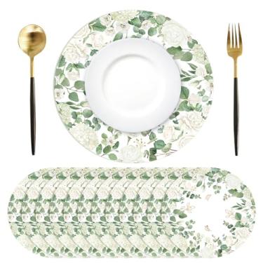 Imagem de Tarklanda 50 peças de jogo americano de papel floral descartável 33,4 cm jogo americano redondo aquarela flores decorativas tapetes de mesa para banquetes de aniversário, festa de aniversário de noiva