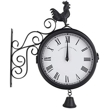 Imagem de SLGGPJBU Relógio de parede artístico relógio de parede à prova de intempéries ao ar livre, relógios de parede de jardim de ferro ao ar livre, ornamentos de jardim de dupla face ao ar livre, relógio de