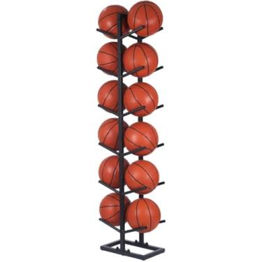 Imagem de Suporte de bola vertical, suporte de basquete de futebol, design em camadas, suporte de exibição de equipamentos esportivos para vôlei, rúgbi, futebol para garagem, casa, escola, sistemas de