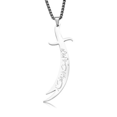 Imagem de WETMT Colar de espada para homens e mulheres com pingente de faca de ouro Zulfiqar colar exclusivo de prata Allah colar moderno muçulmano elegante joias acessórios, Large, Liga de aço, Sem Pedra