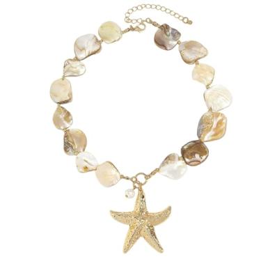 Imagem de tincolia Colar feminino com pingente de concha de concha de estrela do mar Boho com contas de pedra doce moda joia de férias formato irregular