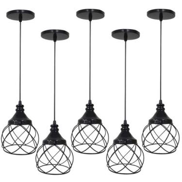 Imagem de 5 Pendentes Aramado Esfera Balonê Lustre Luminária Teto Regulável Sala