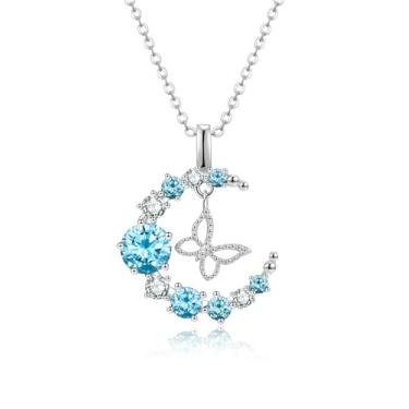 Imagem de NoraSynthia Colar feminino de lua crescente, borboleta e estrela, pingente de ouro rosa, aniversário ou dia das mães, presente de Natal para mulheres, esposa, mãe, namorada, senhora, Ouro branco