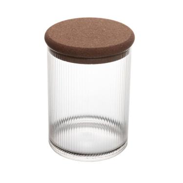 Imagem de Pote De Vidro Canelado Redondo Tampa Em Rolha Cortiça 850Ml