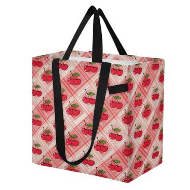 Imagem de SEHANY Sacola de compras reutilizável de cereja fofa com alças reforçadas, bolsa de compras de lona dobrável à prova d'água de grande capacidade para viagem, cozinha, praia