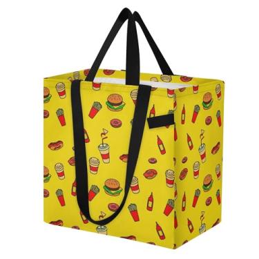 Imagem de SEHANY Delicious Fastfood Sacolas de compras reutilizáveis com alças reforçadas, bolsa de compras de lona dobrável à prova d'água de grande capacidade para viagem, cozinha, praia