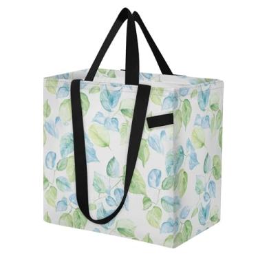 Imagem de SEHANY Sacolas de compras reutilizáveis de folhas verdes com alças reforçadas, bolsa de compras de lona dobrável à prova d'água de grande capacidade para viagem, cozinha, praia