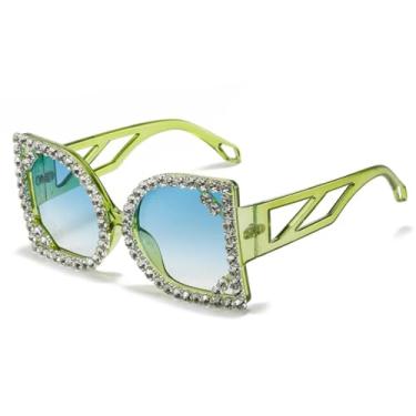 Imagem de HPIRME Óculos de sol femininos retrô para festa, direção e com proteção UV400 (verde).