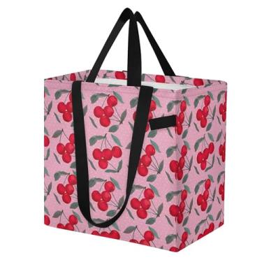 Imagem de SEHANY Sacola de compras reutilizável de cereja fofa com alças reforçadas, bolsa de compras de lona dobrável à prova d'água de grande capacidade para viagem, cozinha, praia
