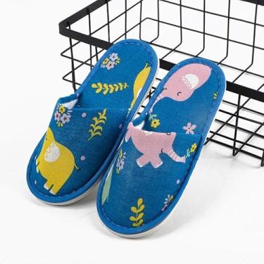 Imagem de 5 pares de chinelos infantis descartáveis para hóspedes, hotéis, viagens, antiderrapante, sola espessa, 23 cm, Elefante azul, Tamanho Único
