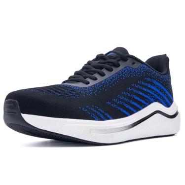 Imagem de ephiza Tênis de corrida masculino largo suporte de arco tênis atlético ortopédico amortecimento ortopédico para alívio da dor da fascite plantar, Preto, azul, 12 Wide