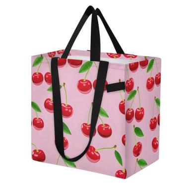 Imagem de SEHANY Sacola de compras reutilizável de cereja fofa com alças reforçadas, bolsa de compras de lona dobrável à prova d'água de grande capacidade para viagem, cozinha, praia
