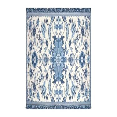 Imagem de Wassud Toalhas de cozinha padrão azul e branco toalhas de prato de cozinha 1 pacote panos de prato macios com laço para pendurar toalha de mão super absorvente de secagem rápida toalhas de chá de mesa