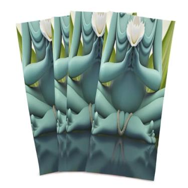 Imagem de Wassud Toalhas de cozinha um sapo praticando ioga panos de prato de cozinha pacote com 4 panos de prato macios com laço para pendurar toalha de mão de secagem rápida super absorvente toalhas de chá de