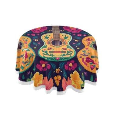 Imagem de Qilmy Toalha de mesa redonda de palmeira de treliça verde, 152 cm, resistente à água, à prova de derramamento, capa de mesa grande para jantar de reunião de família em ambientes internos e externos