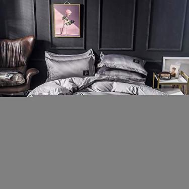 Imagem de Conjunto de capas de edredom de cama de casal, seda amarela, tamanho king, king size, conjunto de capa de edredom de seda macia, sedosa, 4 peças, lençol de cima, casal (amarelo casal)