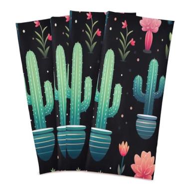 Imagem de Wassud Toalhas de cozinha padrão de cacto toalhas de prato de cozinha pacote com 4 panos de prato macios com laço para pendurar toalha de mão de secagem rápida super absorvente toalhas de chá de mesa