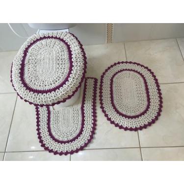 Imagem de Jogo de Banheiro Crochê Bico Colorido 3 Peças - Myrna Crochê, Fucsia