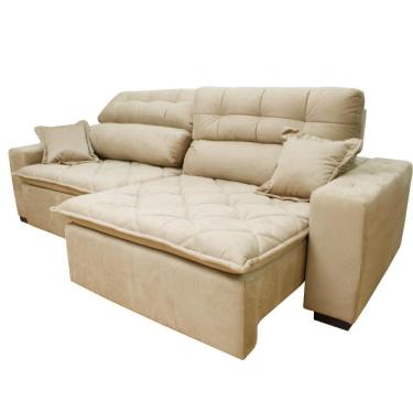 Imagem de Sofá 2,72m Retrátil E Reclinável Com Molas Cama Inbox Confort Tecido Suede Velusoft Bege