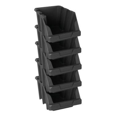 Imagem de Gaveta plástica empilhável presto n5 cor preto  5 unidades - CAIXAS-CE