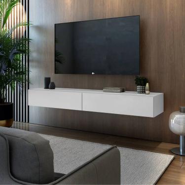 Imagem de Rack Bancada Suspenso 1,40cm Estilo Contemporâneo Para TV Até 50 Polegadas C/ 2 Gavetas Em MDF
