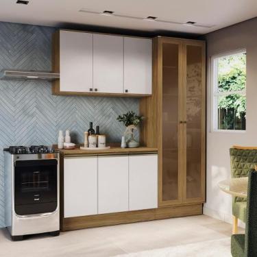 Imagem de Armário de Cozinha Compacta 100% MDF 192cm Nogueira/Branco Celeste Kap