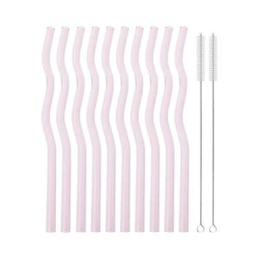 Imagem de Canudos De Vidro Transparentes Ondulados Ecológicos 10 Peças 7.8 Pol.*