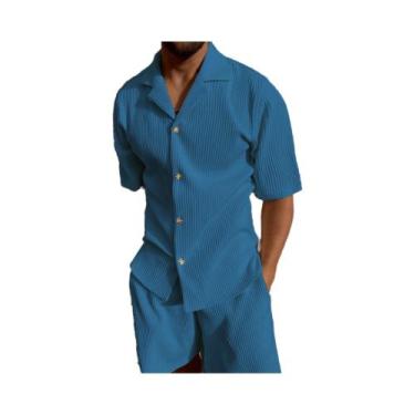 Imagem de Terno de Veludo Casual - Camisa de Manga Curta e Shorts para Praia (Pr