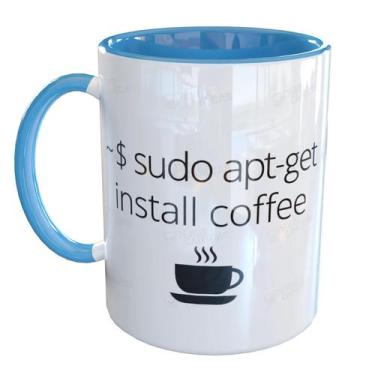 Imagem de Caneca Porcelana Linux Install Coffee Engraçada - Pense Canecas, Azul 