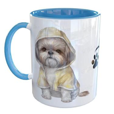 Imagem de Caneca Porcelana Mãe e Pai de Cachorro Shitzu - Pense Canecas, Azul Cl