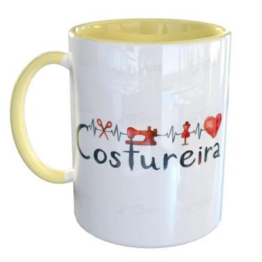 Imagem de Caneca Porcelana Costureira - Pense Canecas, Amarelo
