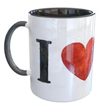 Imagem de Caneca Porcelana Bull Terrier I Love Dog - Pense Canecas, Preto