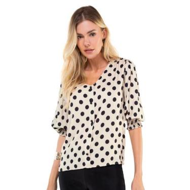 Imagem de Camisa Feminina Poá Mangas 3/4 Endless Bege, P, Bege