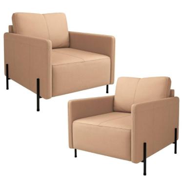 Imagem de Kit 2 Poltronas Decorativa Para Sala Living Pés Industrial Domani L06 Couro Mocca - Lyam Decor