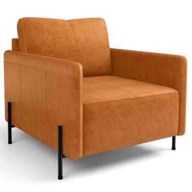 Imagem de Poltrona Decorativa Para Sala Living Pés Industrial Domani L06 Couríssimo Whisky - Lyam Decor