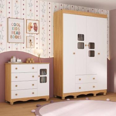 Imagem de Quarto de Bebê Completo com Guarda-Roupas 4 Portas e Cômoda Luna Multimóveis MP4794